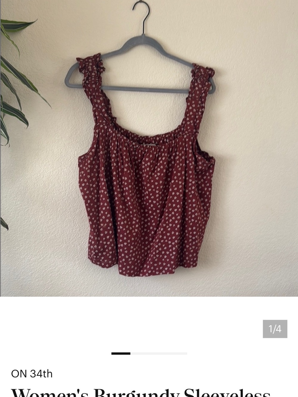 Women's Burgundy Sleeveless Ruffle-Shoulder Top by on 34th